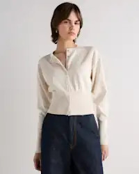 Cotton Cashmere Structured Waist Cardigan in Bone | Quince