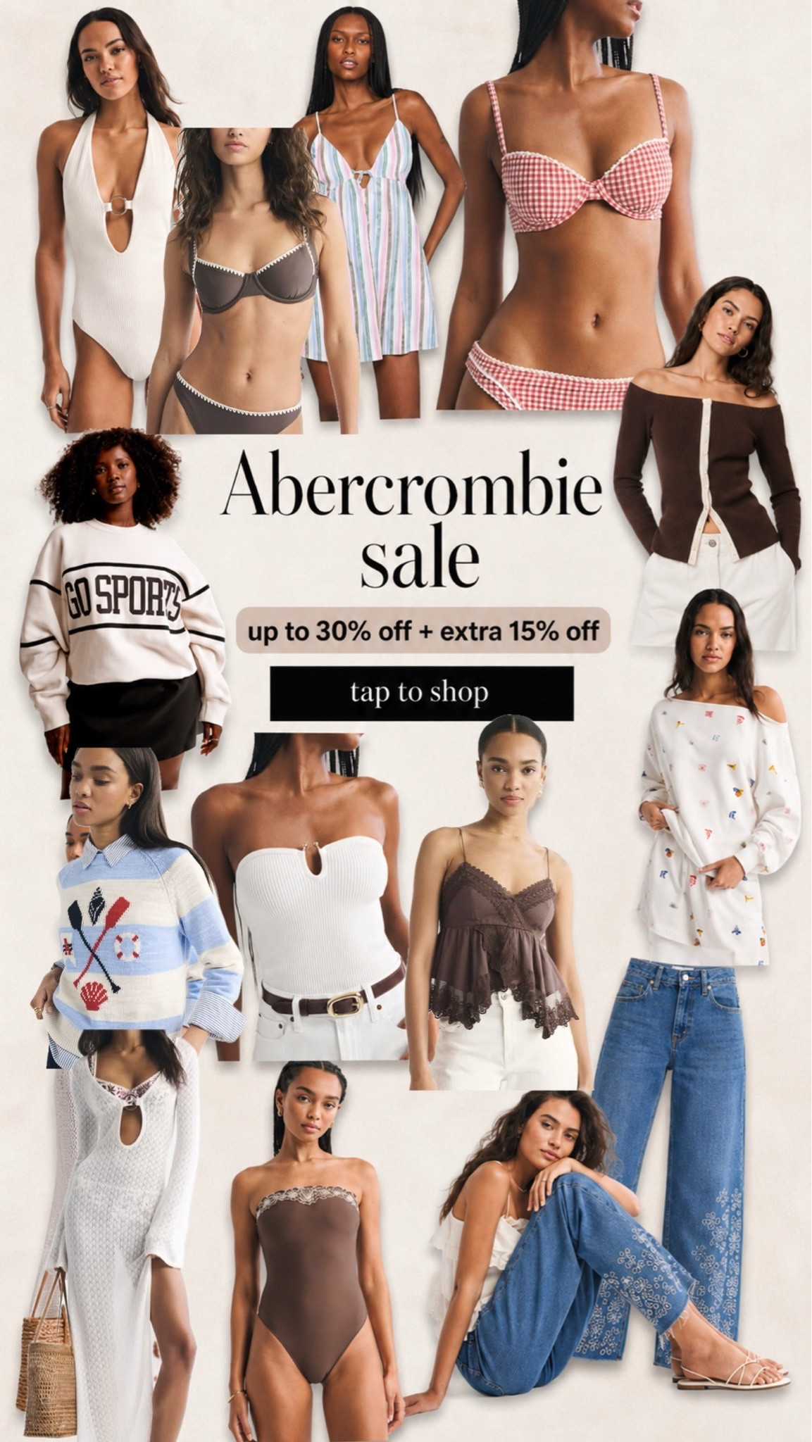 Abercrombie summer sale picks 🤍 linking the cutest swimwear, beach coverups, casual summer tops, embroidered jeans, matching sets, and vacation outfit finds.

Perfect for resort outfits, pool days, summer weekends, brunch looks, and easy warm-weather style. Up to 30% off + extra 15% off — tap to shop.

#LTKSaleAlert #LTKStyleTip #LTKSeasonal #AbercrombieSale #SummerFashion #VacationStyle #Swimwear #BeachOutfits

#LTKSwim #LTKTravel #LTKSaleAlert