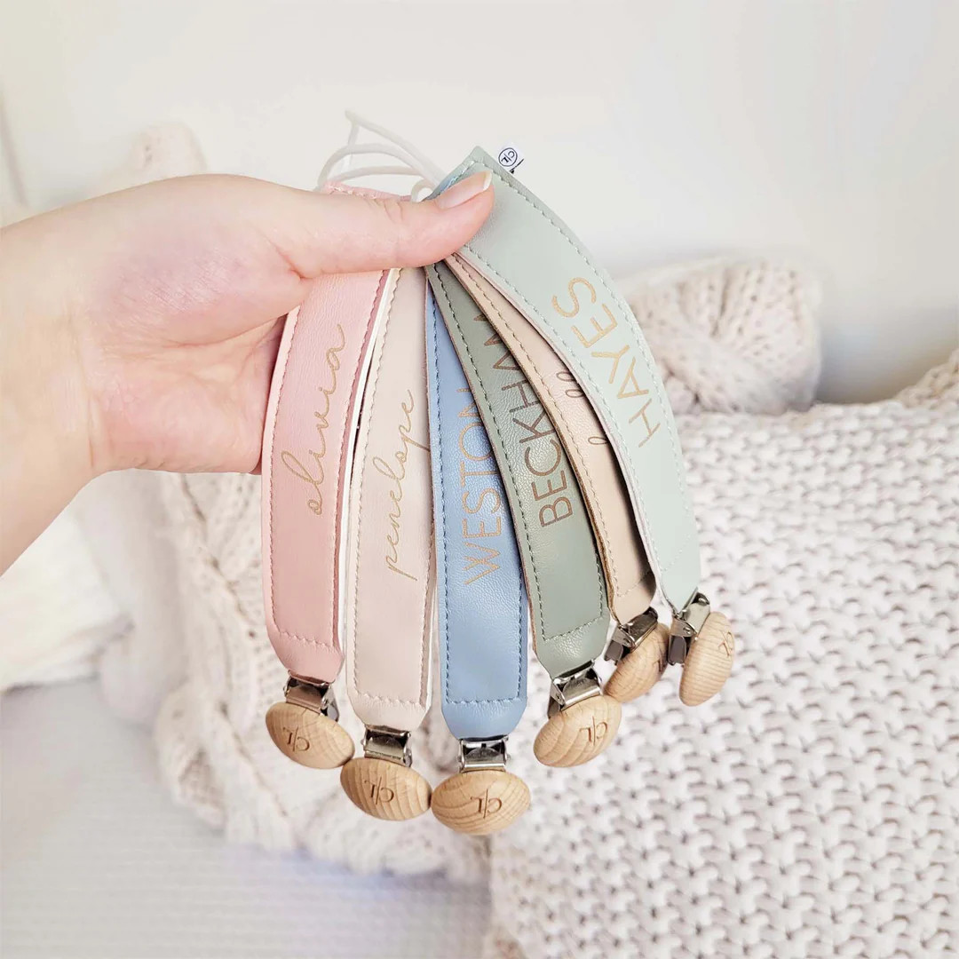 Personalized Leather Pacifier Clip | All Colors | Caden Lane
