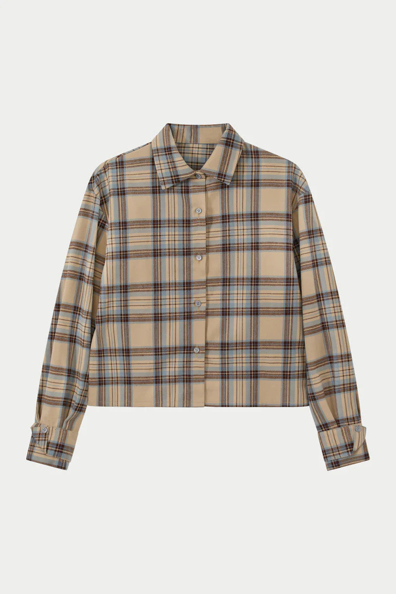 BRUSHED CHECK SHIRT - BEIGE | The Couture Club