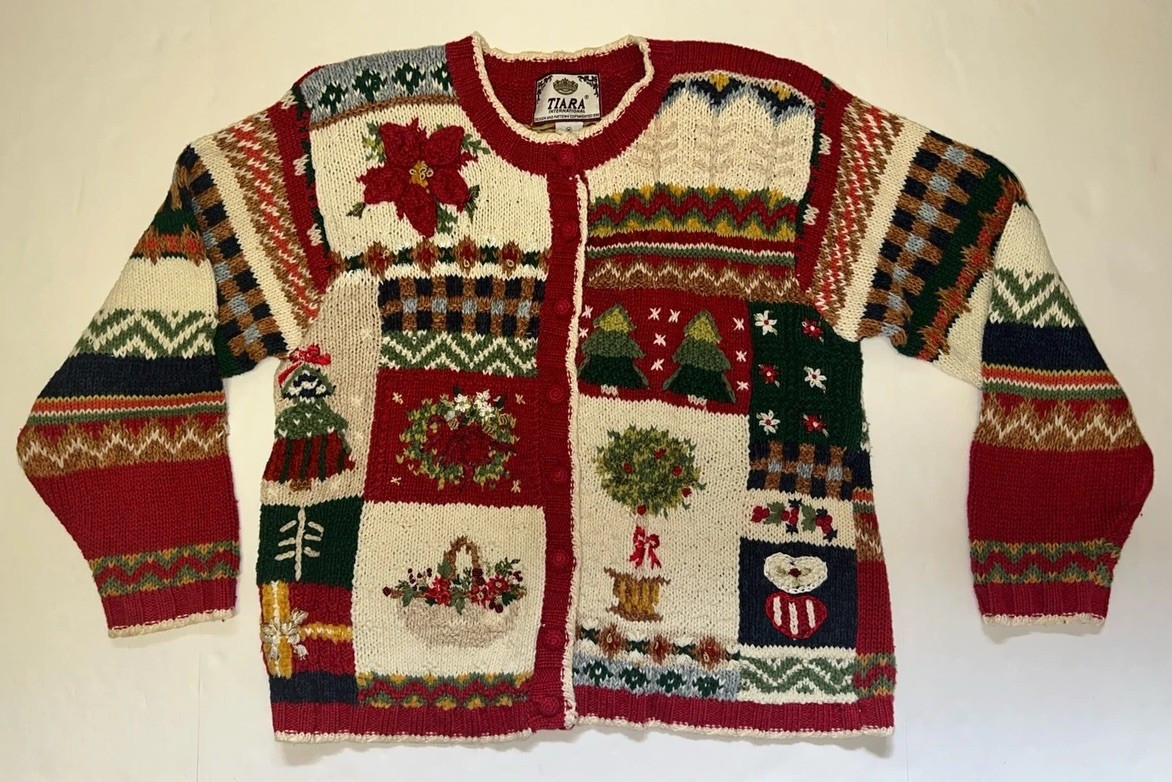 Vintage Tiara International Christmas Sweater Cardigan Multi Color Size M | eBay US
