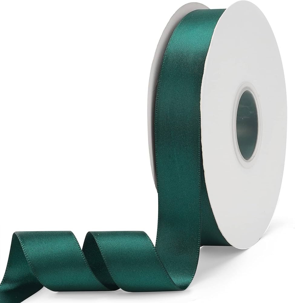 Solid Color Dark Green Double Faced Satin Ribbon 1" X 50 Yards, Fabric Ribbons Perfect for Weddin... | Amazon (US)