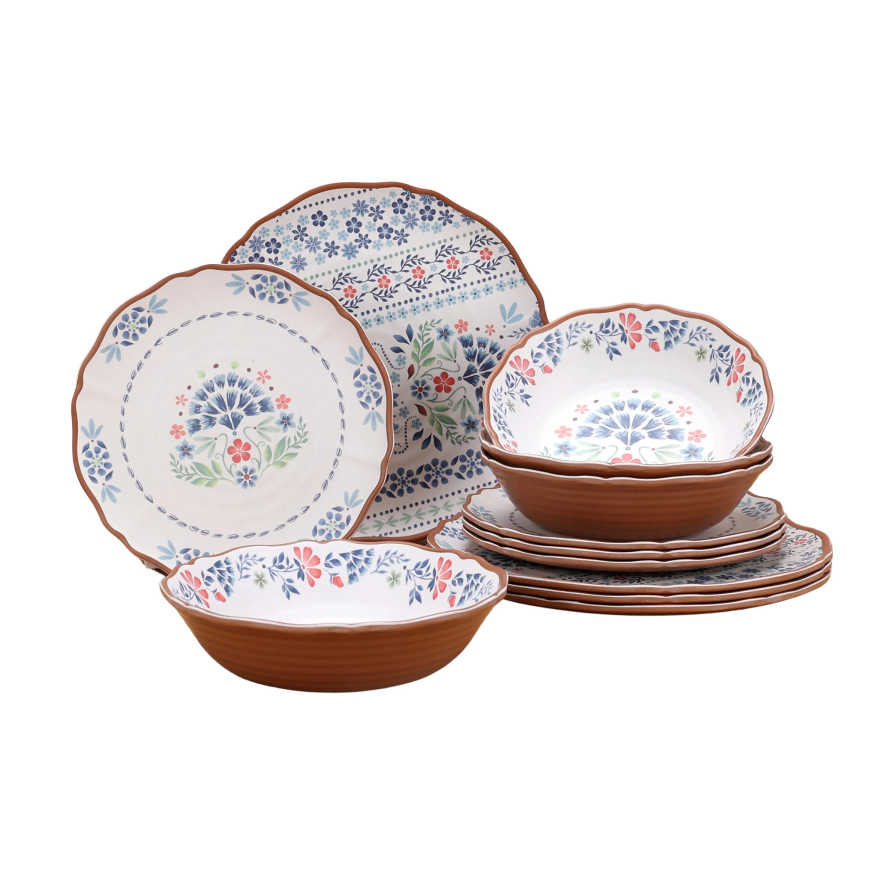 The Pioneer Woman Hattie 12-Piece Bamboo Melamine Dinnerware Set, Multicolor | Walmart (US)