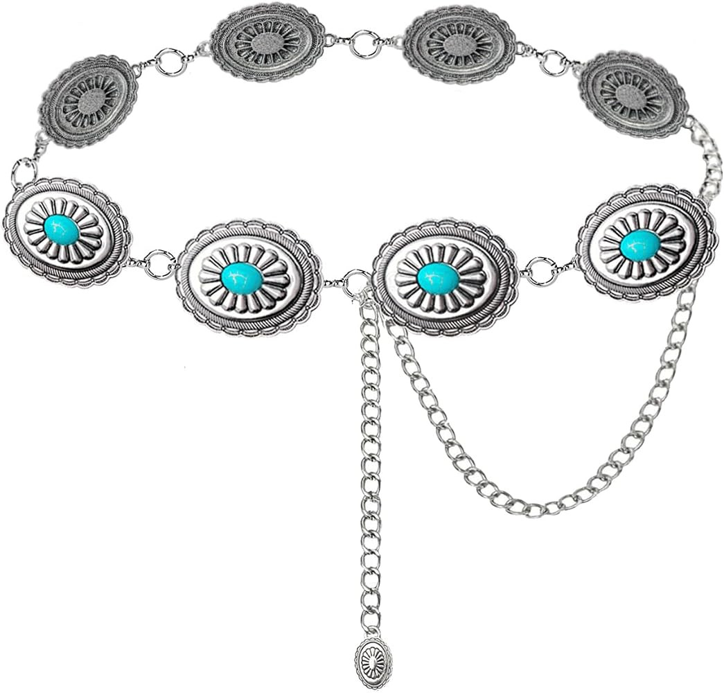 TOPACC Concho belts for Women Western Metal Cowgirl Boho Chain Belt for Dresses Jeans Country Con... | Amazon (US)
