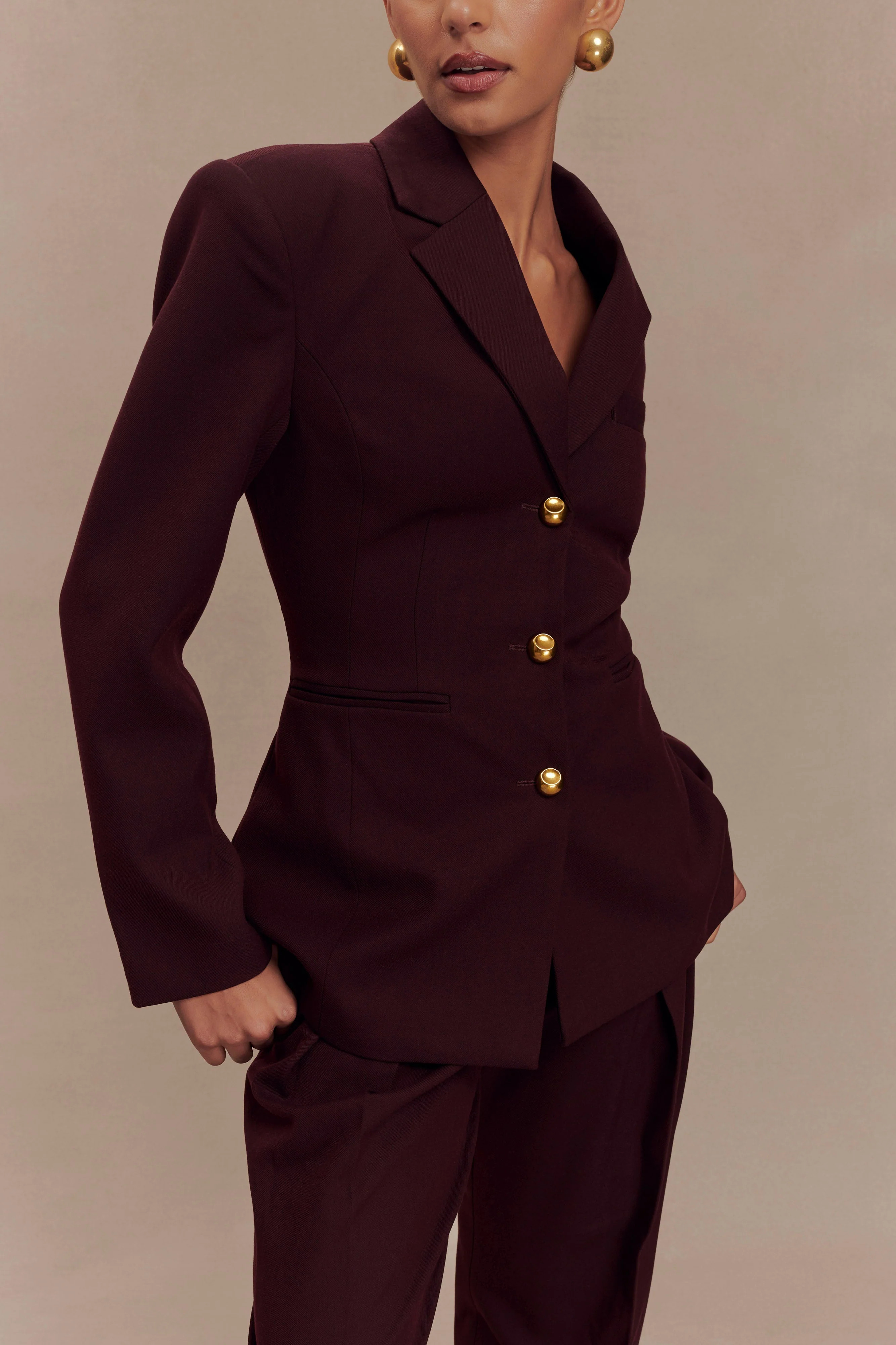 Bellamy Cinched Blazer - Mahogany | Meshki (APAC)
