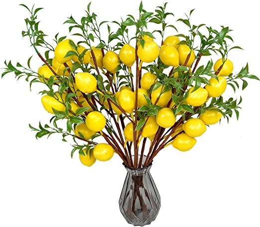 VIERENA 6PCS Lemon Decor Fake Lemons Branch Yellow Artificial Lemon for Kitchen,Party,Farmhouse,T... | Amazon (US)