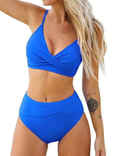 CUPSHE Women's Bikini Sets Two Piece Swimsuit High Waisted V Neck Twist Front Adjustable Spaghett... | Amazon (US)