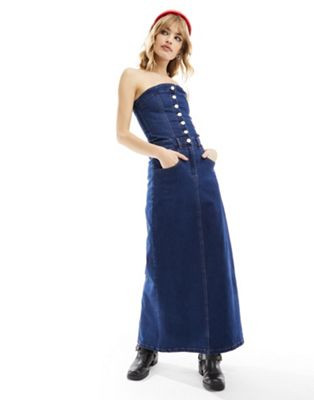 Reclaimed Vintage denim bandeau maxi dress in blue wash | ASOS | ASOS (Global)