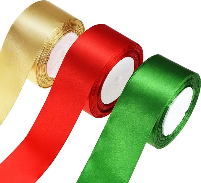 3 Rolls Wide Christmas Satin Ribbon Double Face Polyester Satin Ribbon Solid Satin Ribbon for Chr... | Amazon (US)