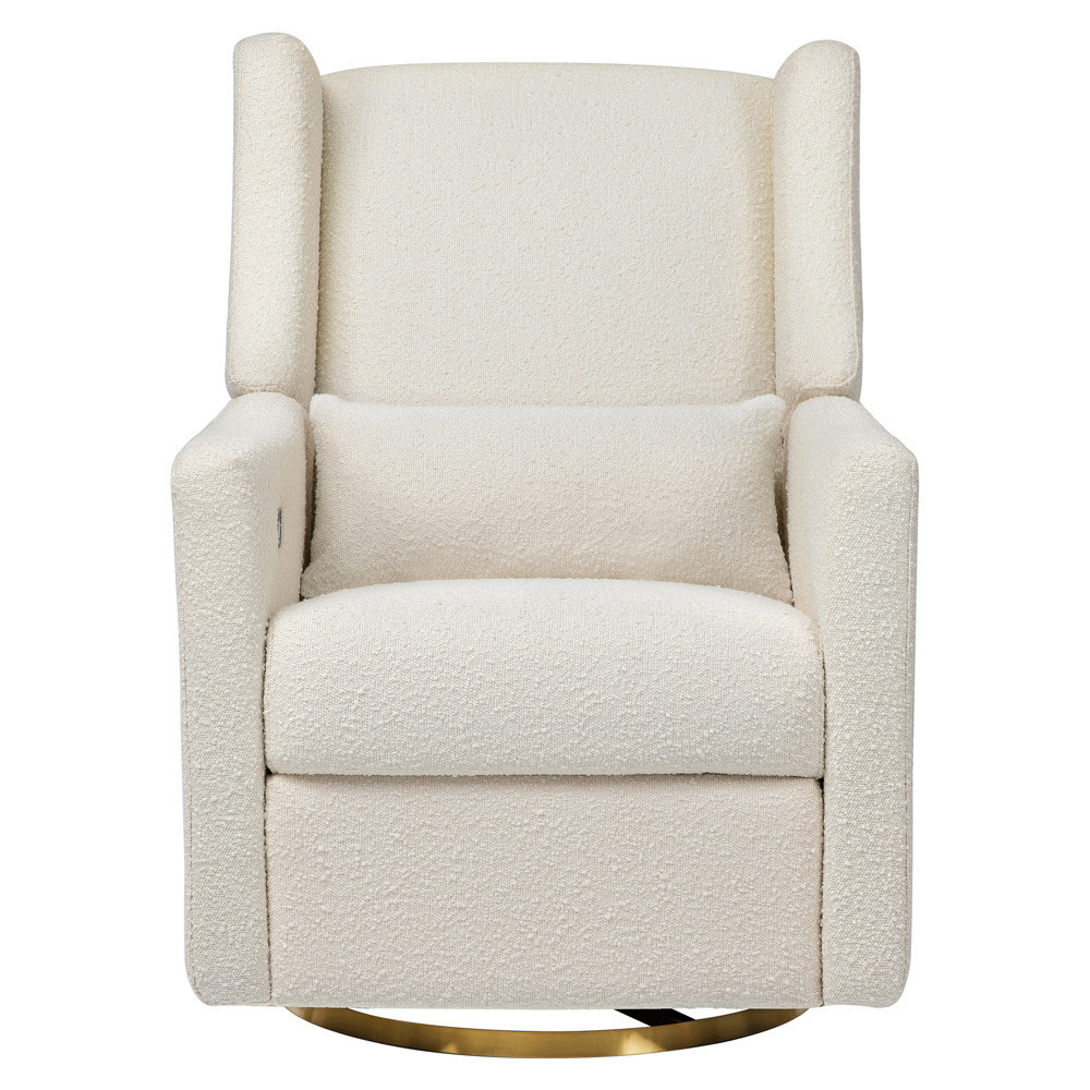 Babyletto Kiwi Ivory Boucle Electronic Recliner and Gold Swivel Glider with USB Port | Kathy Kuo Home