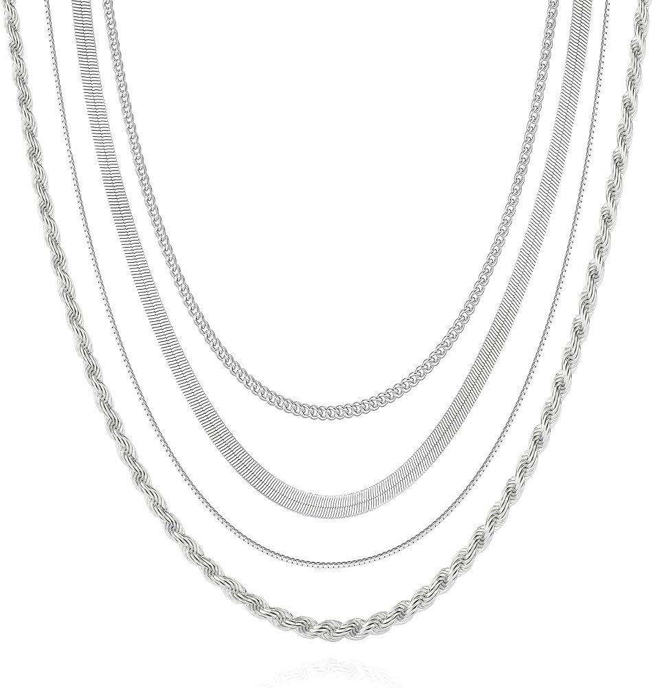 Tewiky Layered Necklaces for Women Non Tarnish- Chunky 14k Gold Plated Herringbone/Snake/Rope/Box... | Amazon (US)
