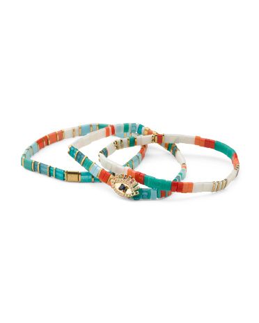 Set Of Three Evil Eye Charm Beaded Stretch Bracelets | TJ Maxx