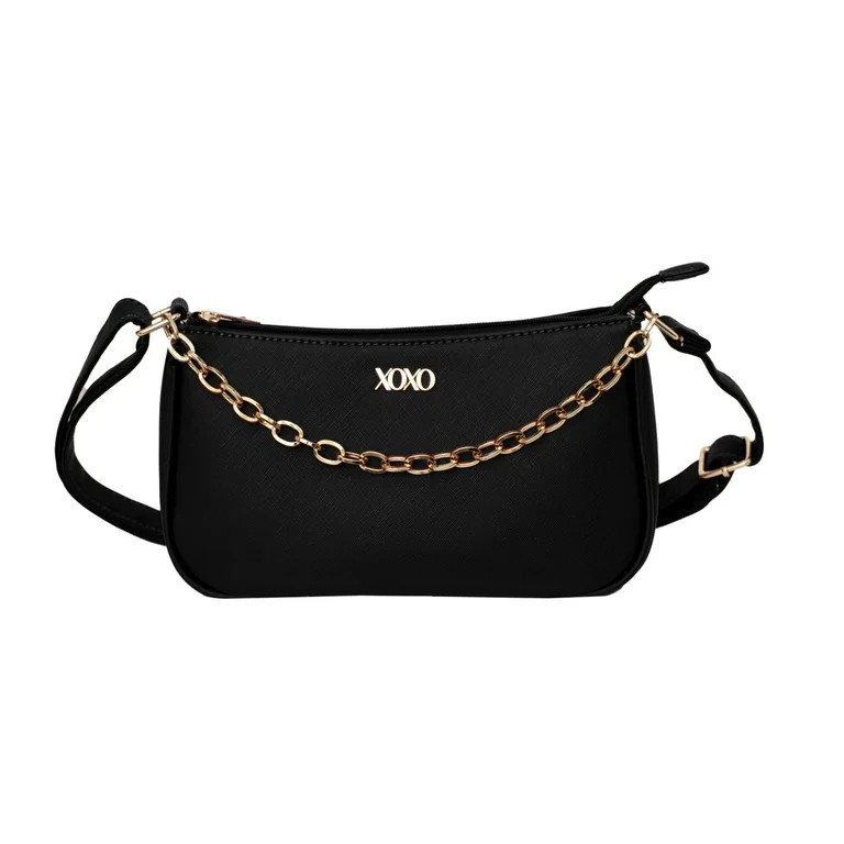 XOXO Women's Vegan Leather Large Crossbody Clutch Everyday Handbag with Chain Black - Walmart.com | Walmart (US)