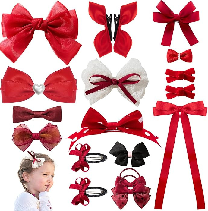 18pcs red hair bows for girls.Red bow with alligator hair clip,hair ties,snap clip hairpins.Handm... | Amazon (US)