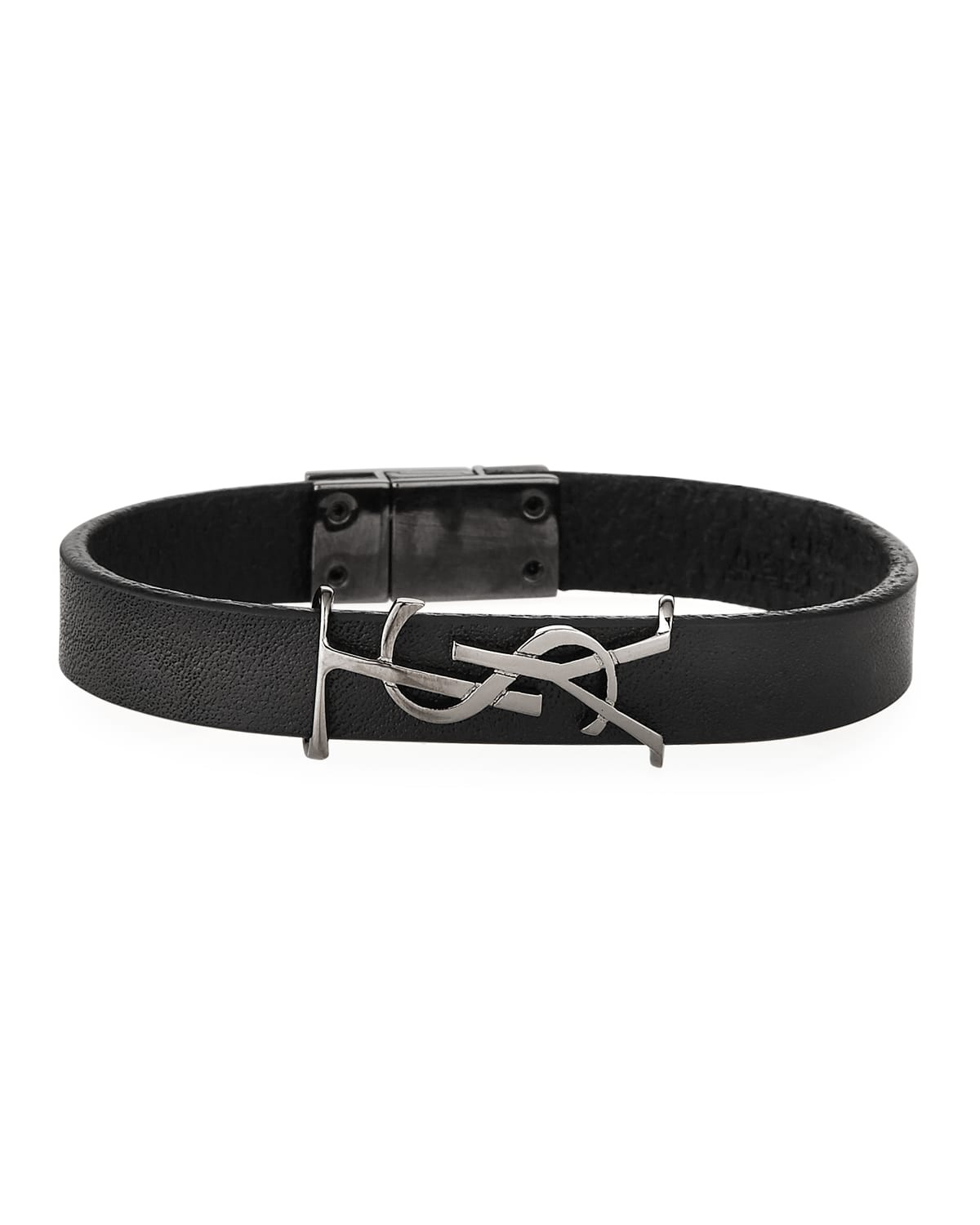 Leather YSL Monogram Bracelet, Black, Size Small | Neiman Marcus