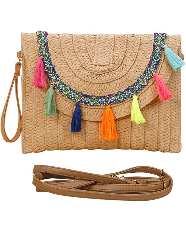 Straw Shoulder Bag Womens Straw Clutch Bag Envelope Purse Crossbody Summer Beach Straw Bag Handma... | Amazon (US)