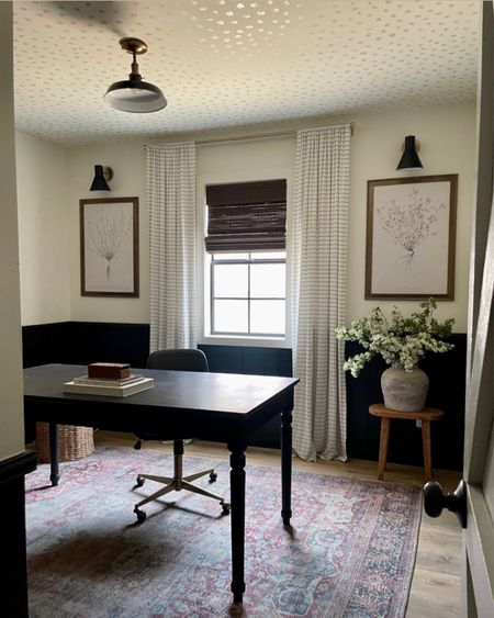 Office decor, office furniture, desk, writer’s desk, desk chair, flush mount light, picture light, wall sconce, curtains, curtain rod

#LTKhome