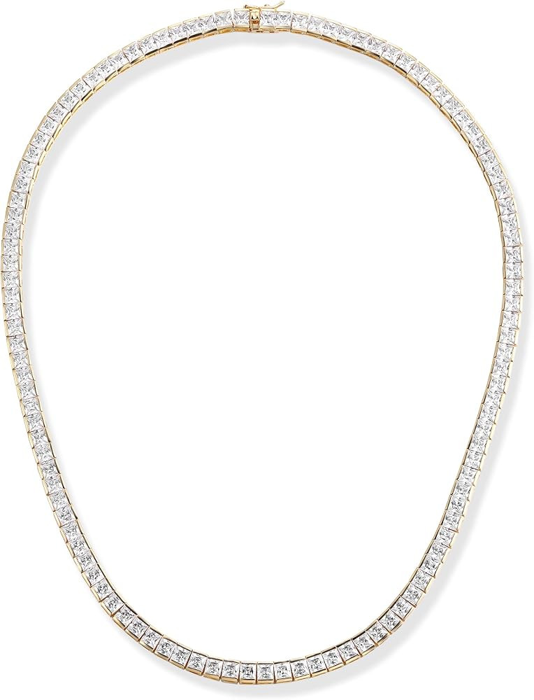 Gemsme 4mm Square Tennis Necklaces for Women/Men - 18K Yellow/White Gold Plated 4 * 4mm Square Cubic Zirconia Classic Diamond Tennis Chain, Ladies Tennis Necklace Size 16-20 inch | Amazon (US)