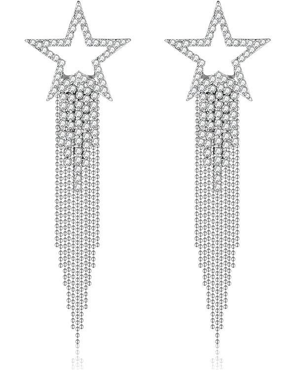 MOLOCH Star Earrings Rhinestone Star Tassel Earrings for Women Sparkly Crystal Waterfall Fringe E... | Amazon (US)