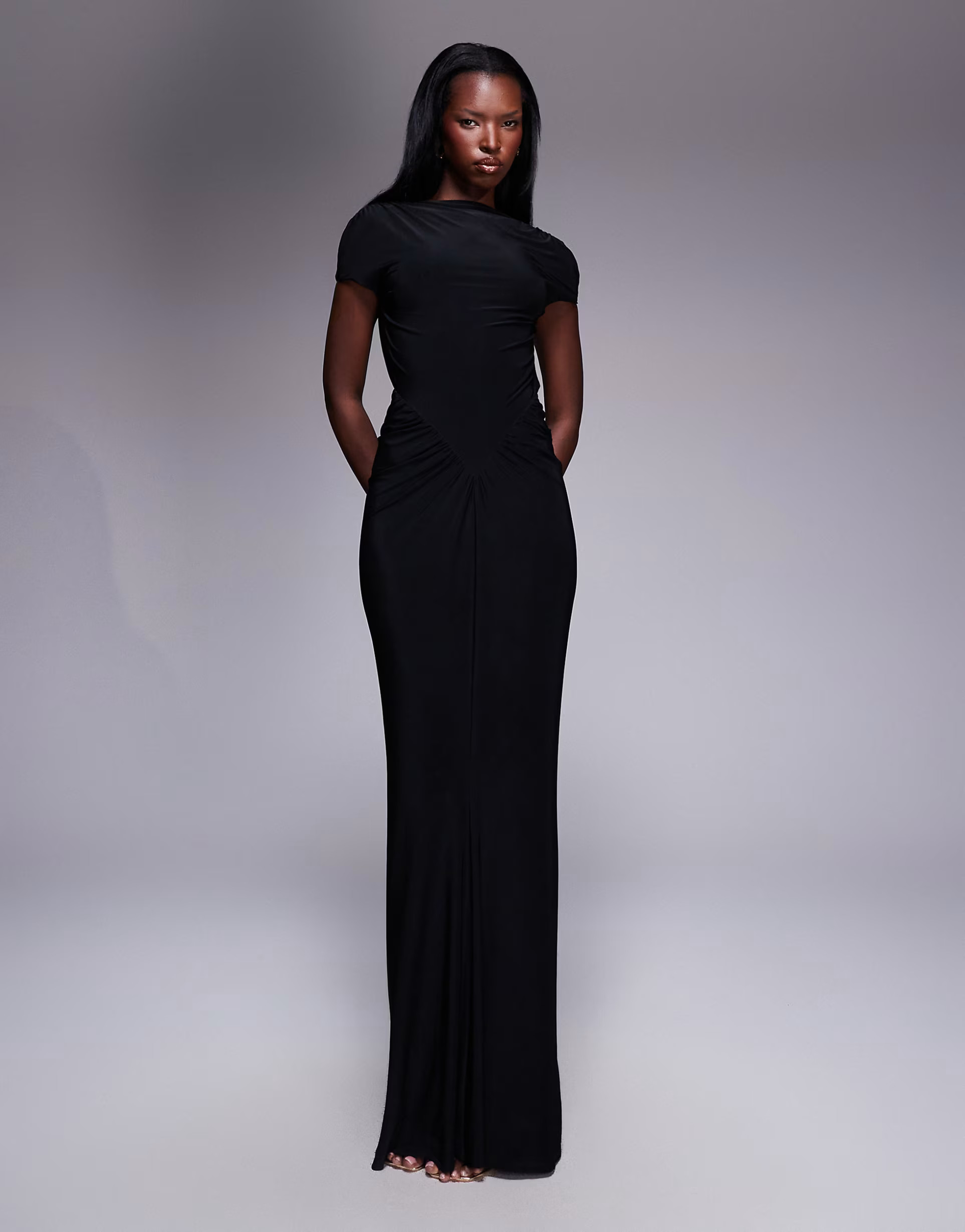 ASOS DESIGN cut out back ruched midi dress in black | ASOS (Global)