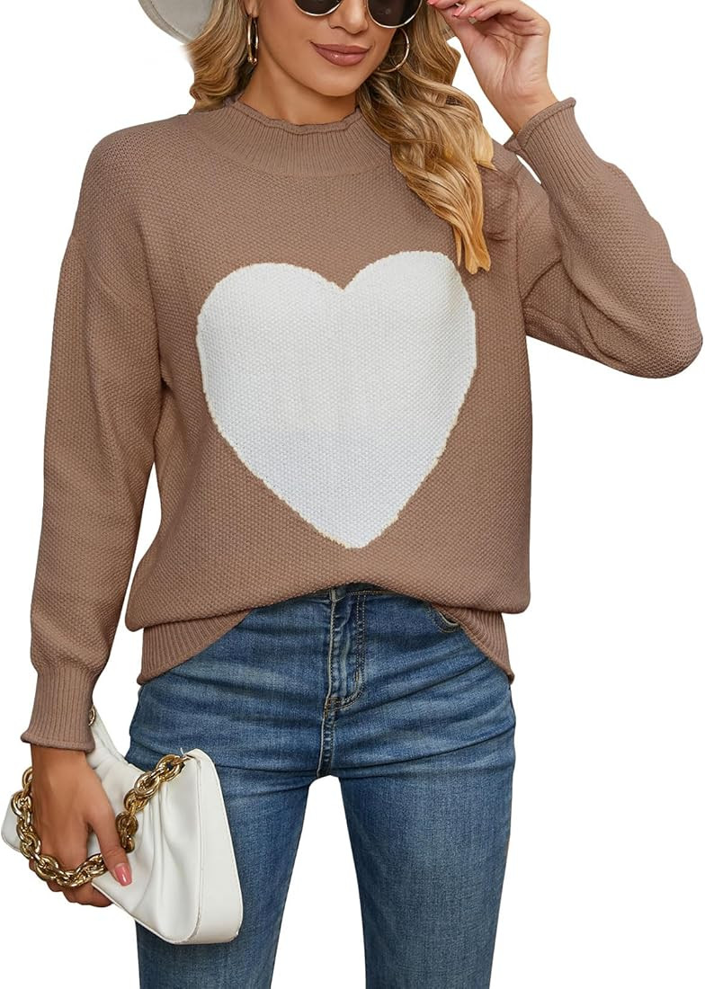shermie Women's Pullover Sweaters Long Sleeve Crewneck Cute Heart Knitted Casual Sweater | Amazon (US)