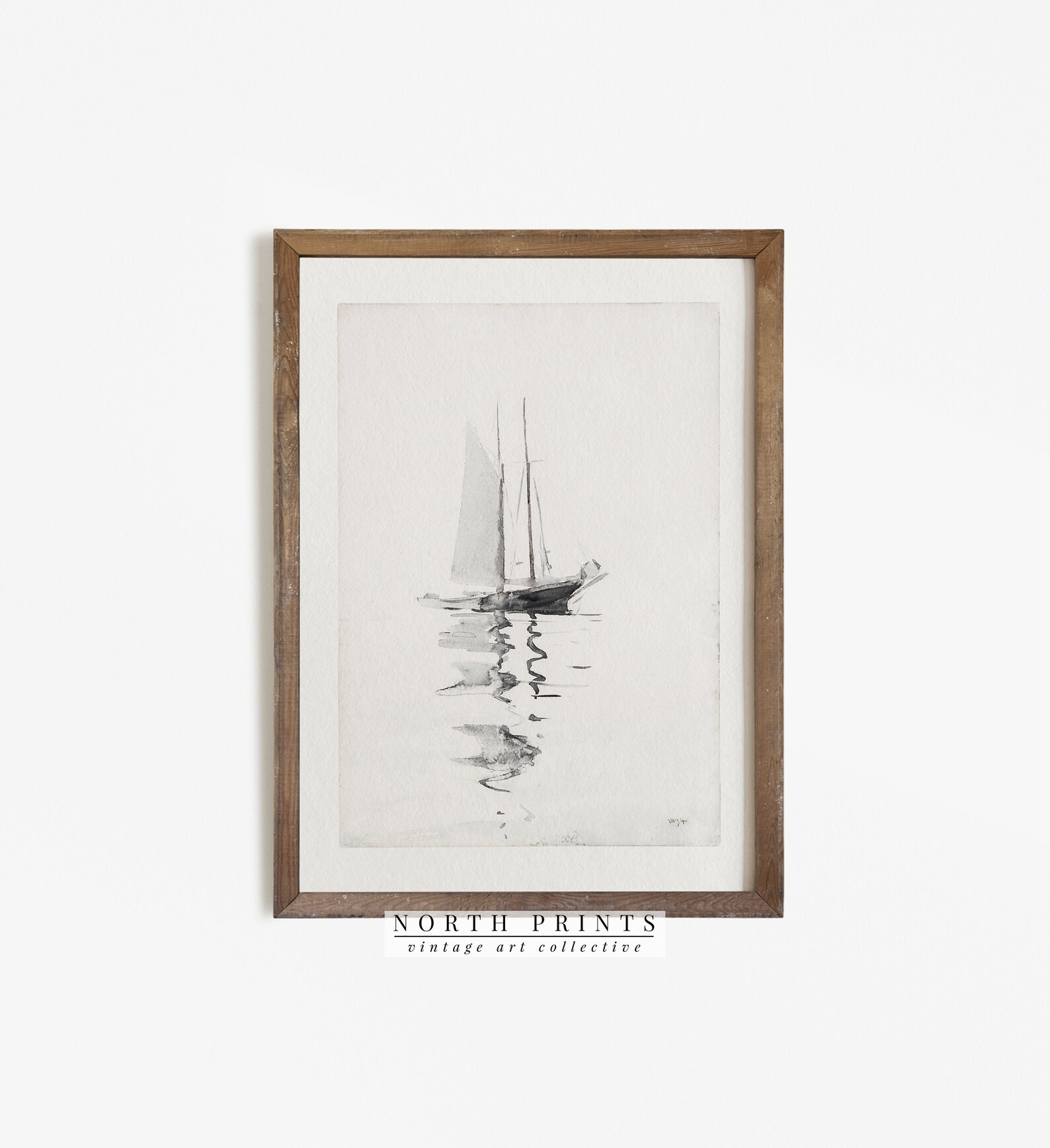 Muted Sailboat Print Vintage Nautical Painting Neutral Seascape Print Minimalist Digital PRINTABL... | Etsy (US)