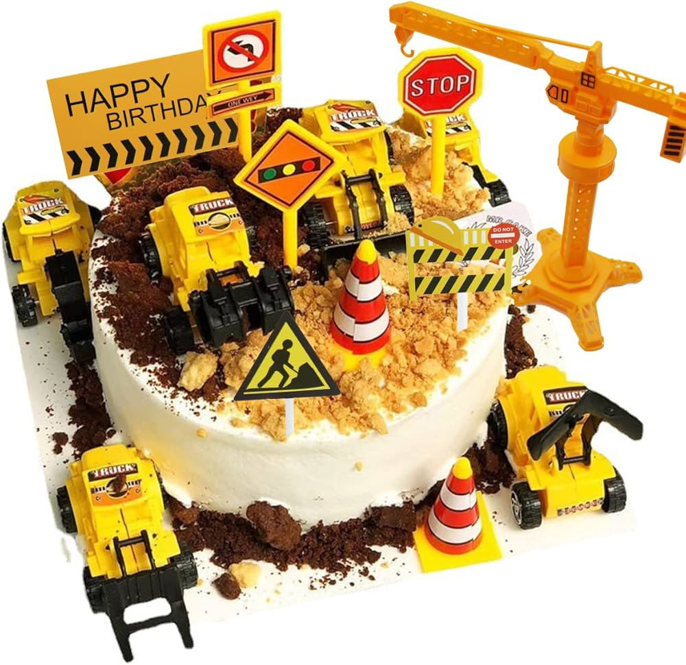 18 PCS Construction Cake Toppers Vehicles Cake Decoration Set Excavator Tower Crane Cupcake Toppe... | Amazon (US)