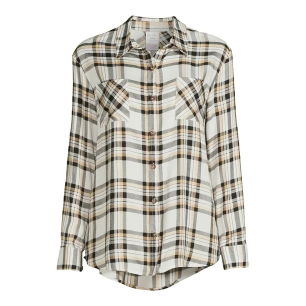 No Boundaries Juniors' Button-Front Plaid Shirt - Walmart.com | Walmart (US)