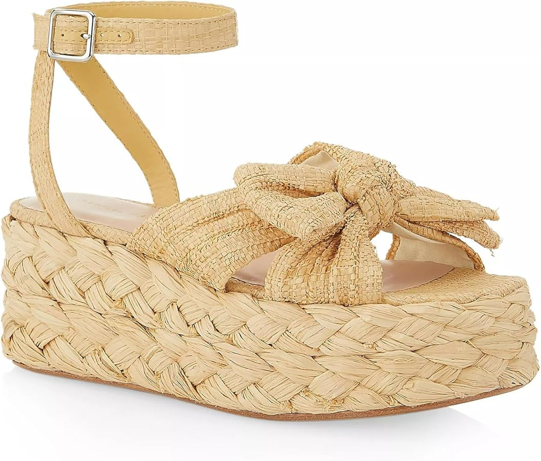 DOEYG Women's Pleated Bow Raffia Platform Sandals Woven Straw Rattan Platform Wedges Sandals for ... | Amazon (US)
