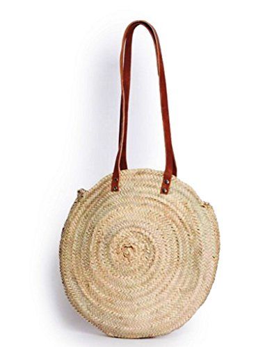 round straw bag - long leather handles | Amazon (US)