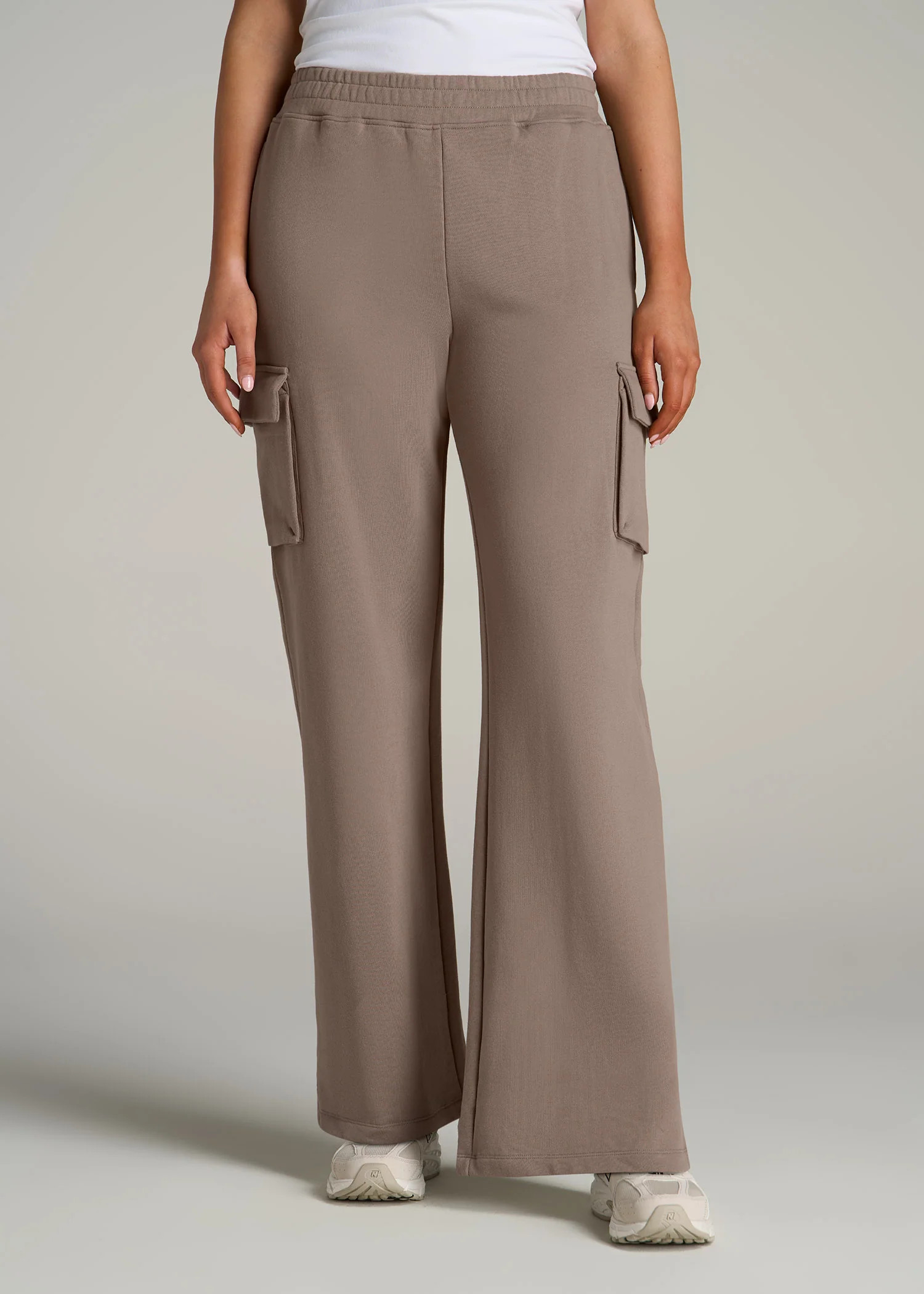 French Terry Wide Leg Cargo Sweatpants for Tall Women in Portobello | American Tall