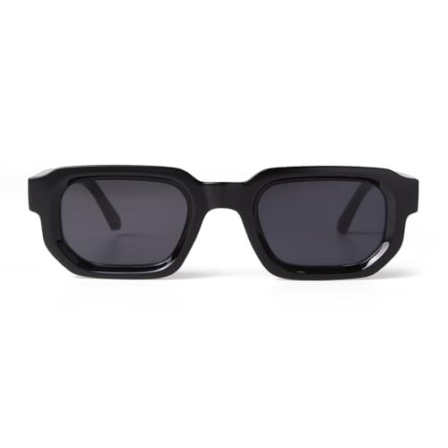 JUDOO Retro Rectangle Sunglasses for Men Women Trendy Black Square Sunnies Chunky Small Sun Glasses 90's Trending Shades (black frame 2) | Amazon (US)