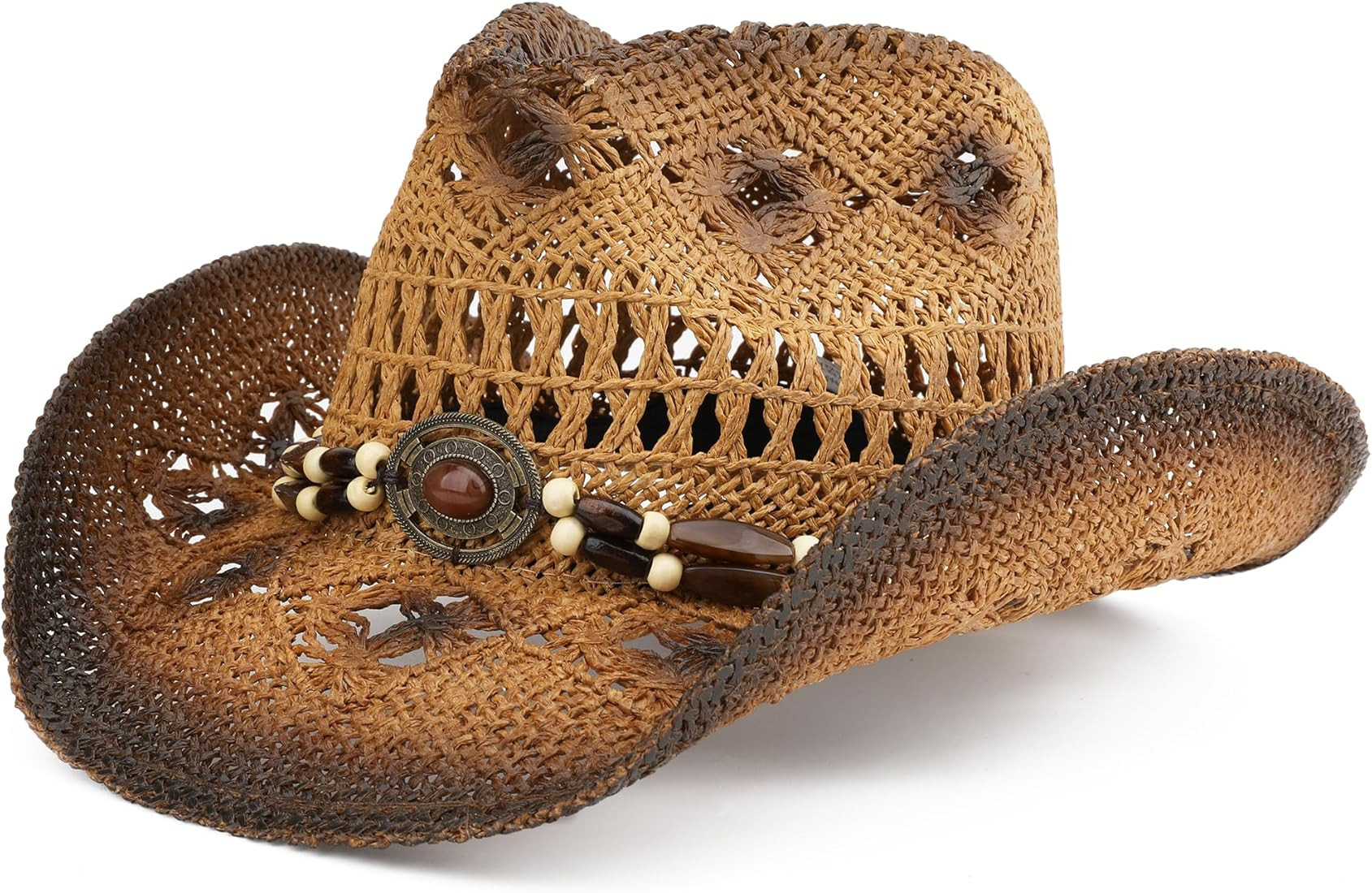 Straw Cowboy Hat for Women and Men with Shapeable Wide Brim Sun Beach Western Cowgirl Hat | Amazon (US)