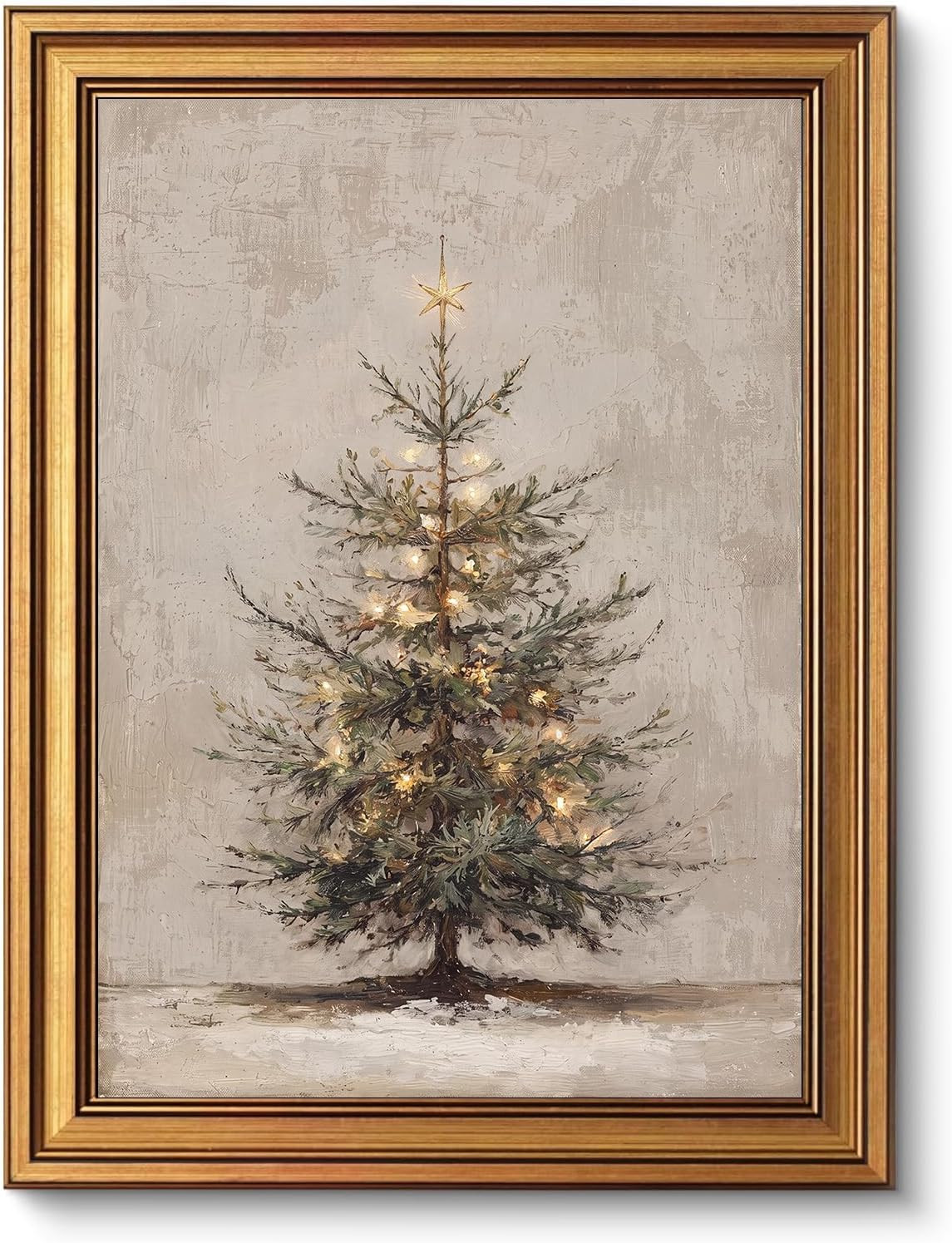 ASTRDECOR Neutral Christmas Tree Wall Art Unframed, Rustic Farmhouse Holiday Decor 8x10 inch, Simple Christmas Canvas Print with Star and Lights, Cozy Winter Artwork for Living Room Bedroom, 8x10 Unframed | Amazon (US)