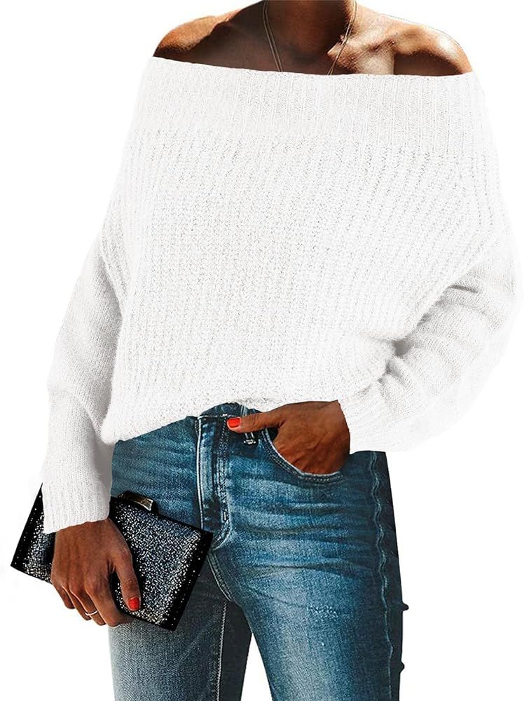SySea Womens Sexy V Neck Pullover Sweaters Oversized Off Shoulder Chunky Knit Jumpers | Amazon (US)