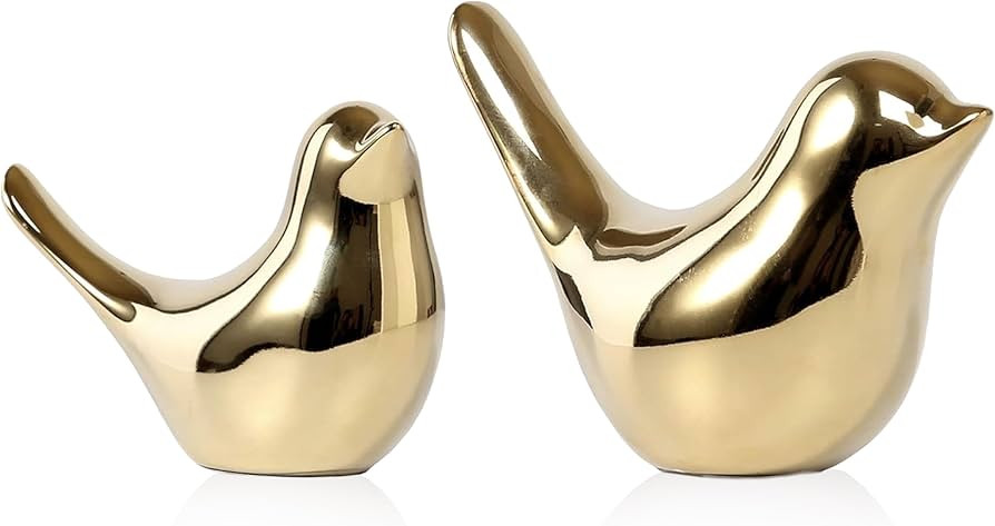 Gold Bird Statue Set – Small and Medium, Modern Tabletop Sculptures for Living Room, Mantel, Sh... | Amazon (US)
