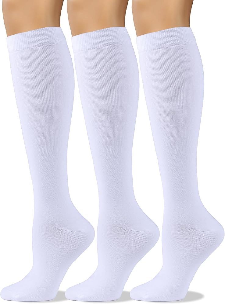 COTTON DAY Women's Soft Combed Cotton Knee High Long Calf Dress Socks Seamless Toe Black White Gr... | Amazon (US)