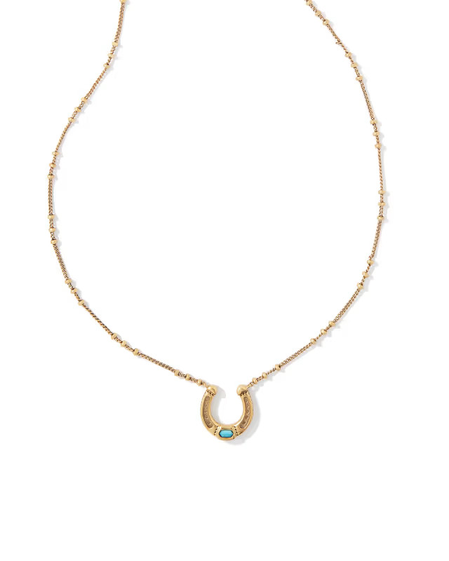 Noble Vintage Gold Horseshoe Pendant Necklace in Variegated Dark Teal Magnesite | Kendra Scott