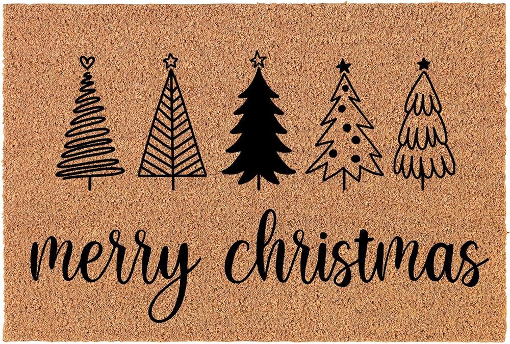 Welcome Doormat Coco Coir Door Mat Merry Christmas Stylized Trees (24" x 16") | Amazon (US)