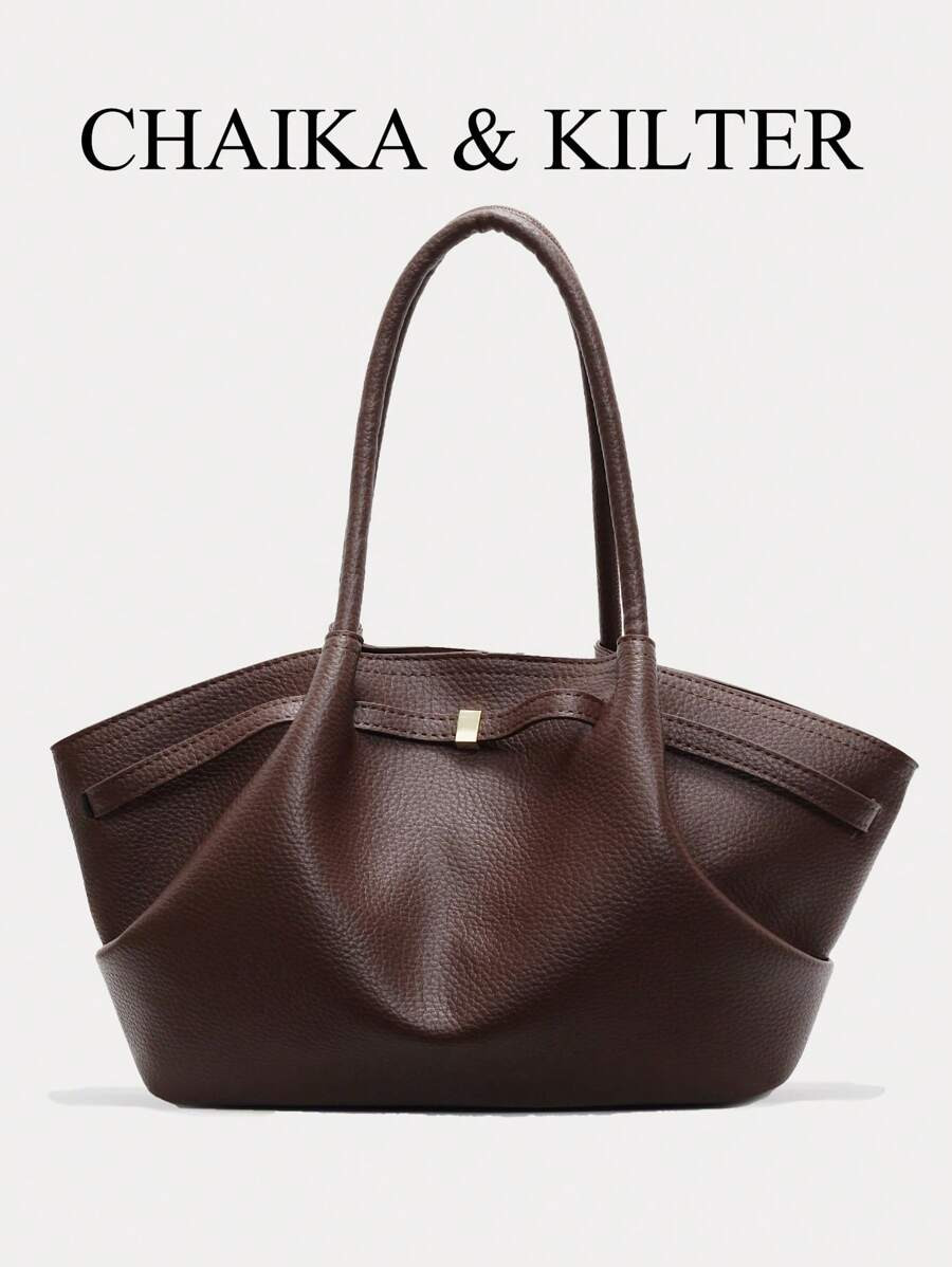 CHAIKA & KILTER 1pc Solid Color PU Leather Shoulder Bag, Women's Retro Casual Large Capacity Tote... | SHEIN