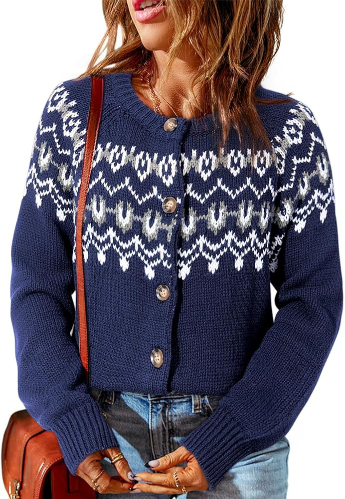 Dokotoo Womens Cardigans Casual Long Sleeve Chunky Knit Fall Winter Button Down Fair Isle Cardiga... | Amazon (US)