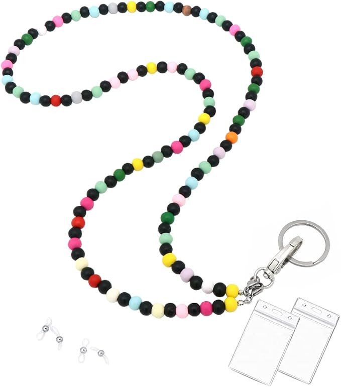 Lanyard with Id Holder, Teacher Lanyard Beaded Wood Lanyard for Keys Neck Lanyard Cute Lanyards f... | Amazon (US)