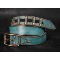 Blue Leather Belt Artisan Custom Design For Men Women | Etsy (US)
