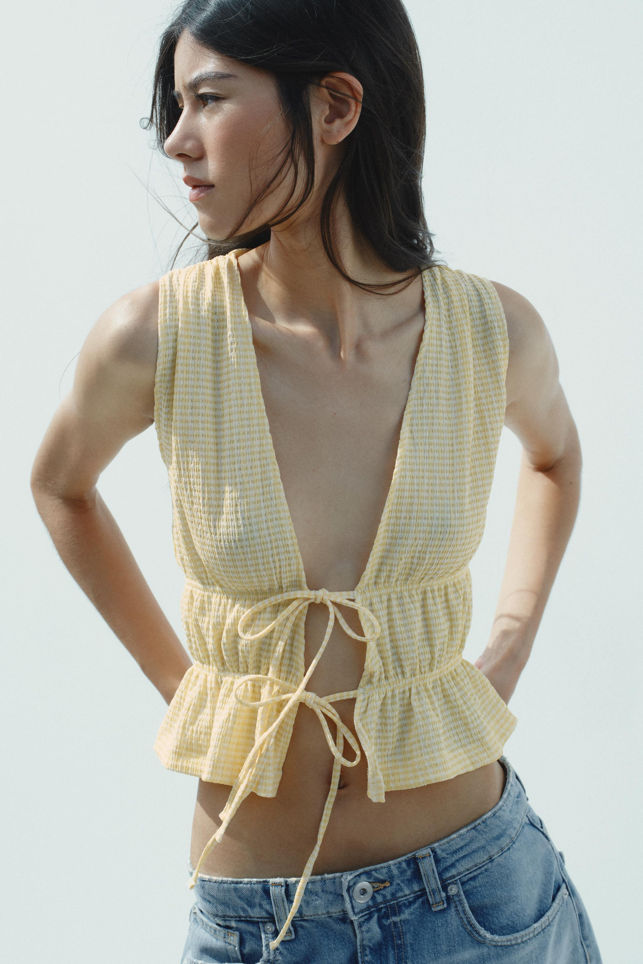 GINGHAM TOP WITH TIES | Zara UK