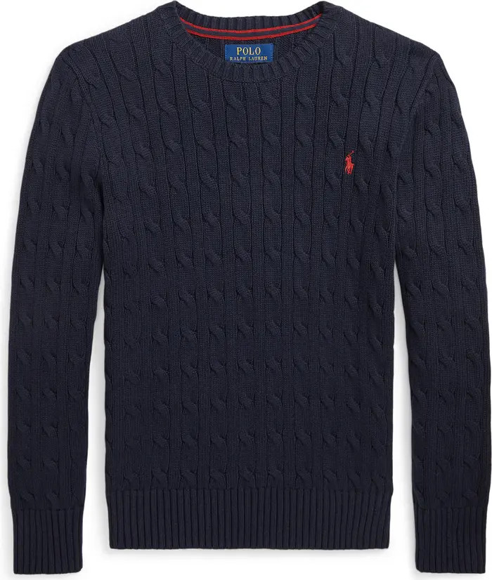 Ralph Lauren Kids' Cable Knit Combed Cotton Sweater | Nordstrom | Nordstrom