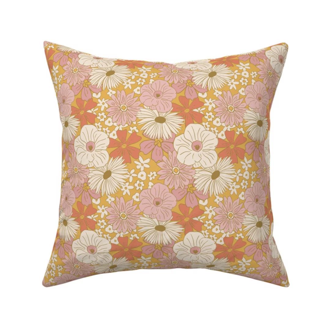 Retro Floral Throw Pillow  70's Inspired by - Etsy | Etsy (US)