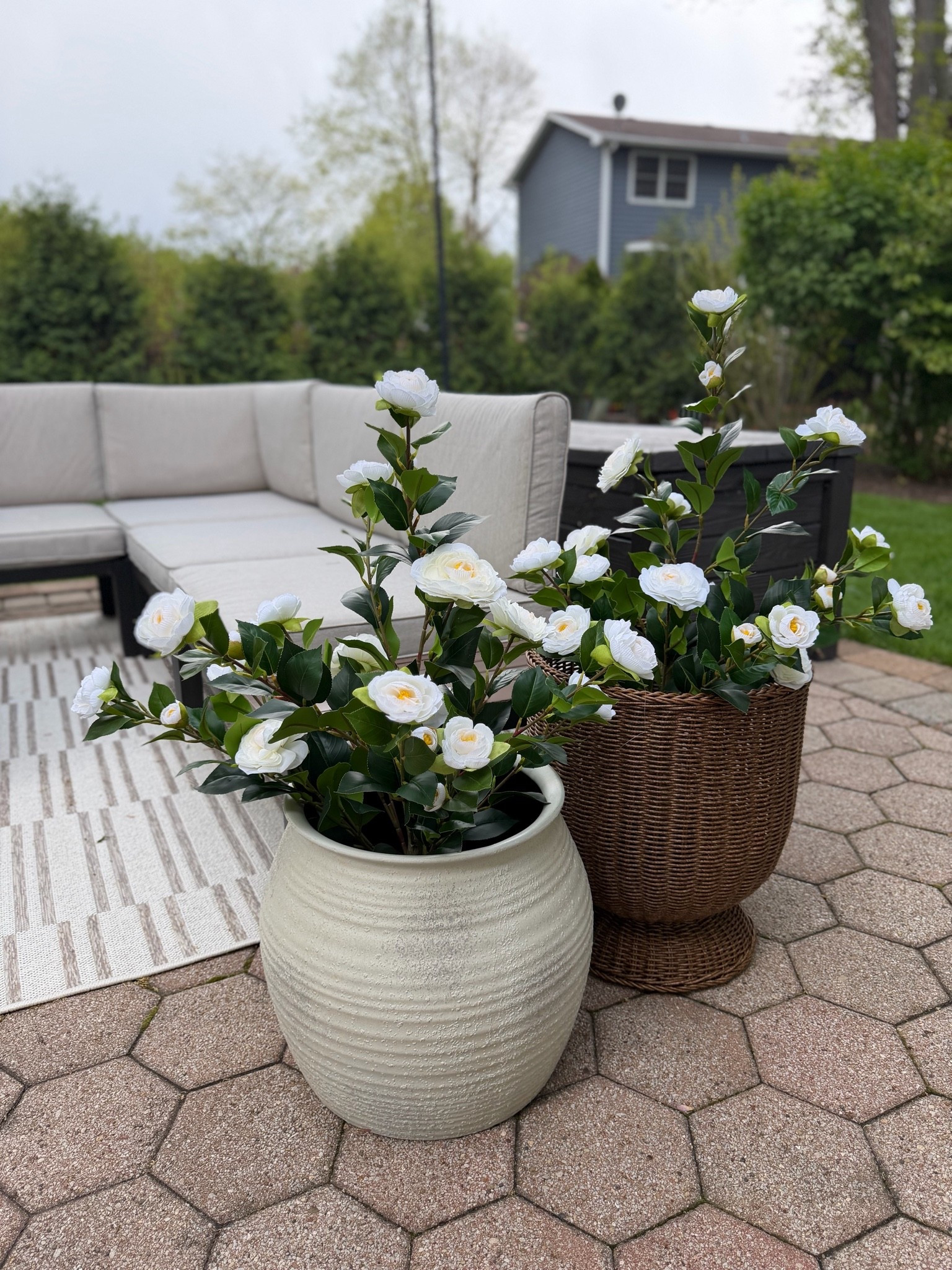 Not keeping these together, but loving both these planters and these faux camellia trees are so pretty! They are a 3ft option, but a 4ft would probably be slightly better. They are weighted at the bottom to help keep them up when outdoors.

#LTKHome #LTKSeasonal #LTKSaleAlert