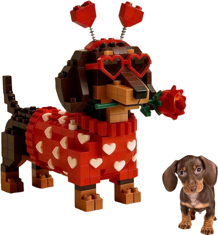 2026 Valentine’s Day Exclusive Dachshund Brick Set, DIY 3D Dachshund Building Block Set, Cute D... | Amazon (US)