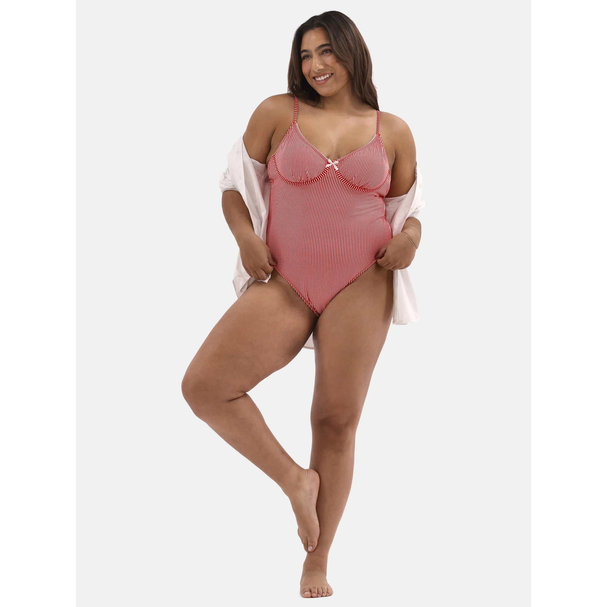No Boundaries Picot Neckline One Piece Swimsuit, Women's | Walmart (US)