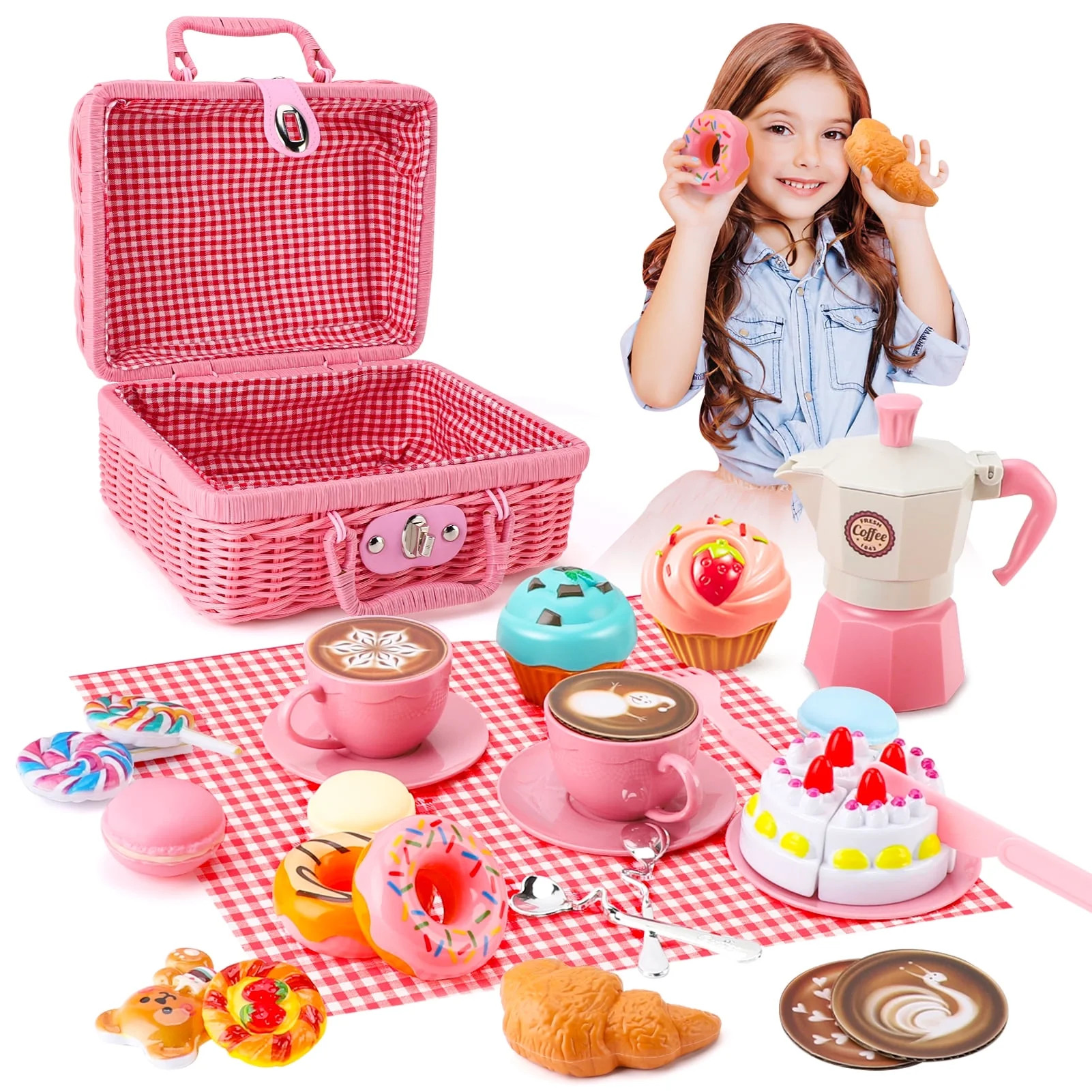 Crtynell Tea Party Set for Little Girls, 30 Pcs Picnic Basket Set with Carry Case, Teapot, Tea Cu... | Walmart (US)